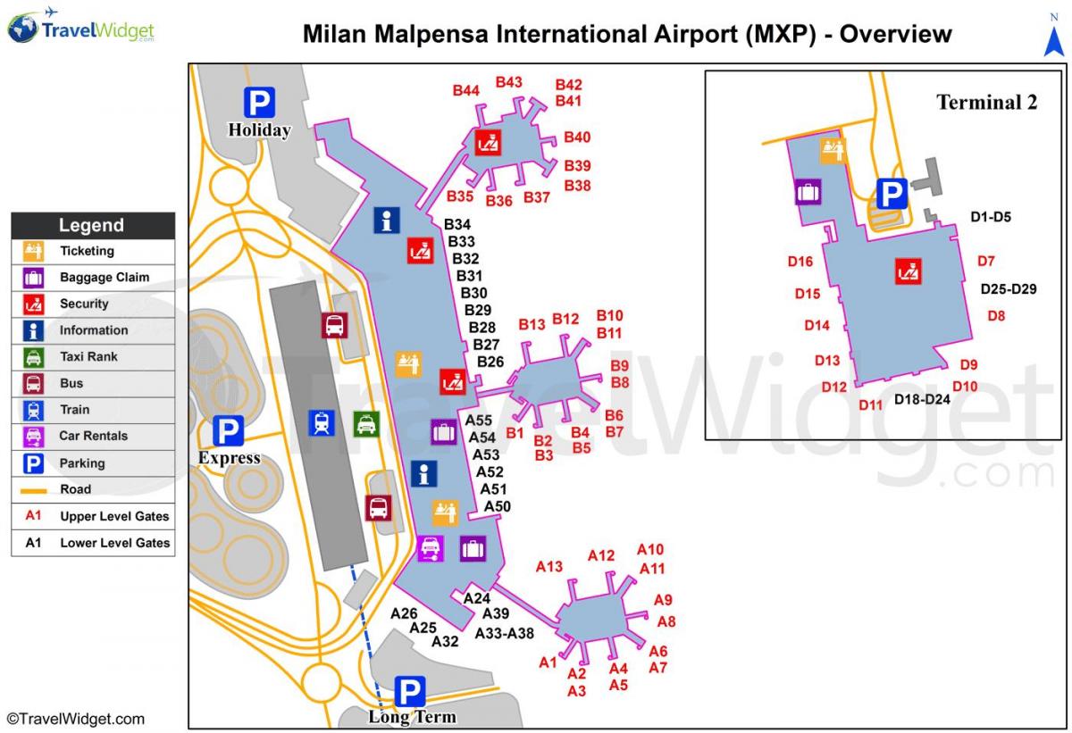 지도 밀라노의 공항 및 기차역