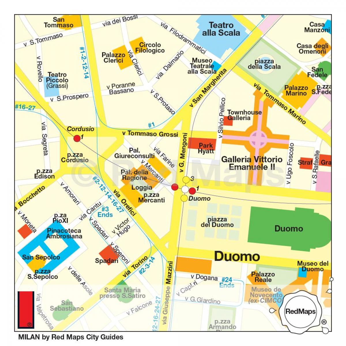 지도 밀라노의 쇼핑 거리