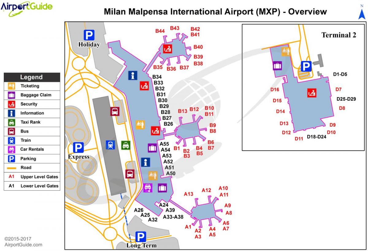 밀라노의 말펜사 에어포트 맵